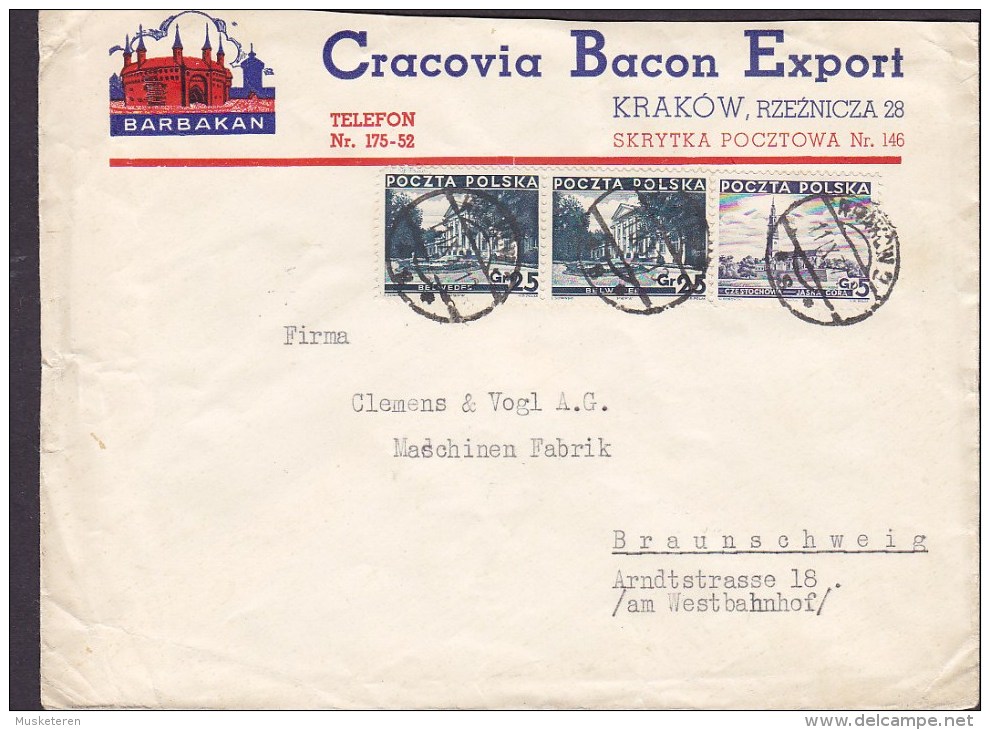 Polans CRACOVIA BACON EXPORT, KRAKOW 1937 Cover Brief To BRAUNSCHWEIG Germany (2 Scans) - Lettres & Documents