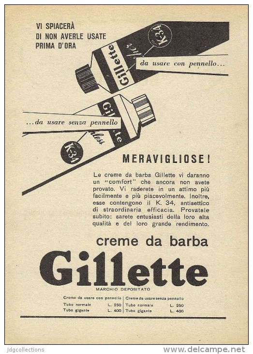 # GILLETTE SHAVING CREAM 1950s Advert Pubblicità Publicitè Reklame Lamette Rasoio Lames Rasoir Cuchillas Klingen - Lames De Rasoir