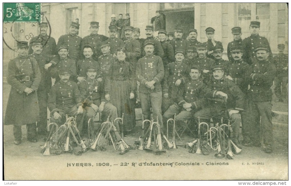 83 - Hyères, 22° Régiment D´infanterie Coloniale - Clairons - 1908 - Hyeres