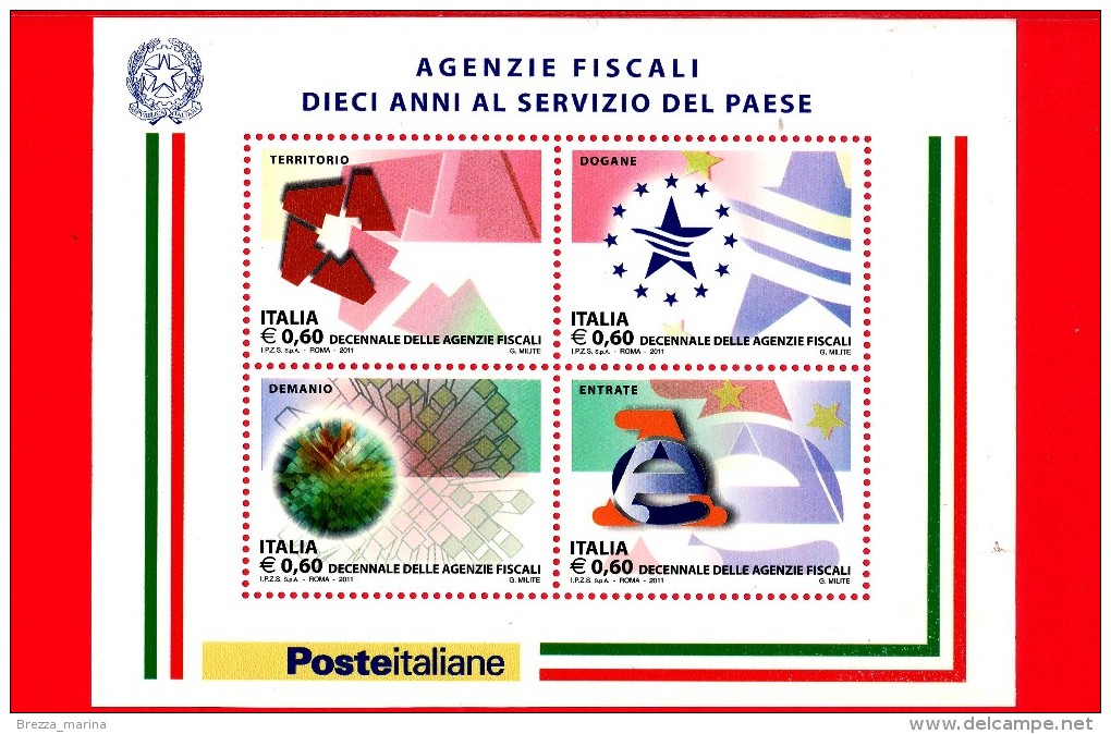 Nuovo - ITALIA - 2011 - Agenzie Fiscali - BF - 0,60 € × 4 (€) - Territorio, Dogane, Demanio, Entrate - Blocks & Sheetlets