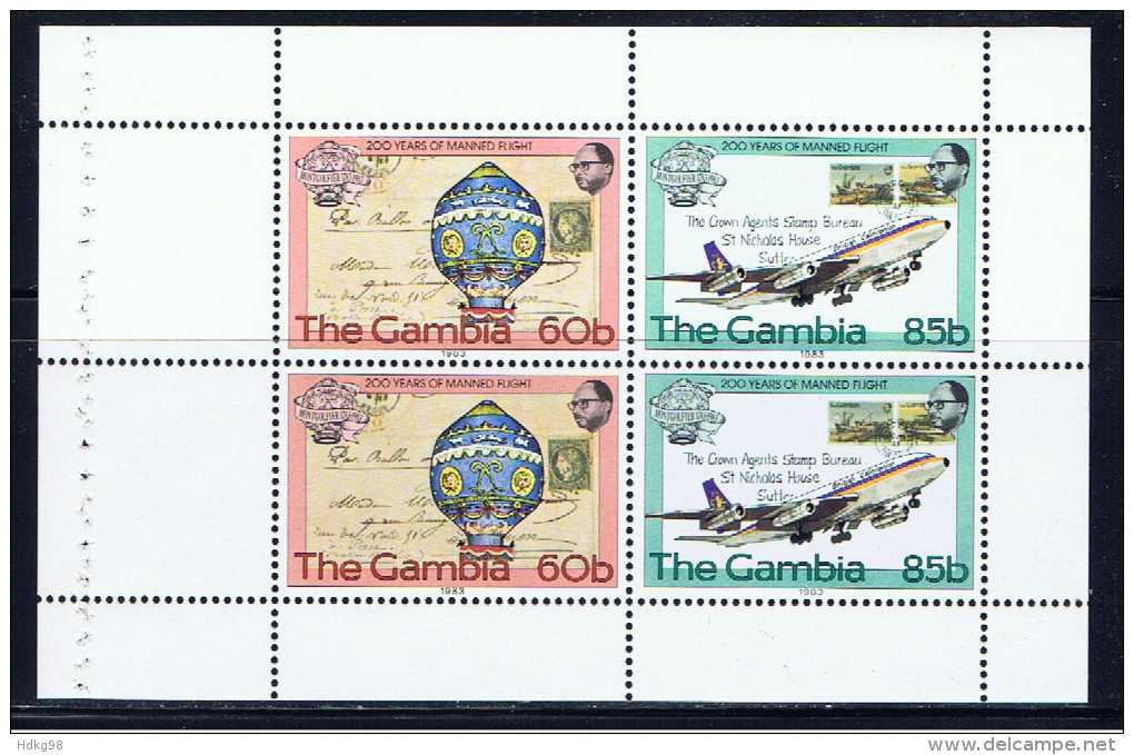 WAG+ Gambia 1983 Mi 491-92 Mnh MH-Blatt Mnh Montgolfiere Flugzeug - Gambia (1965-...)