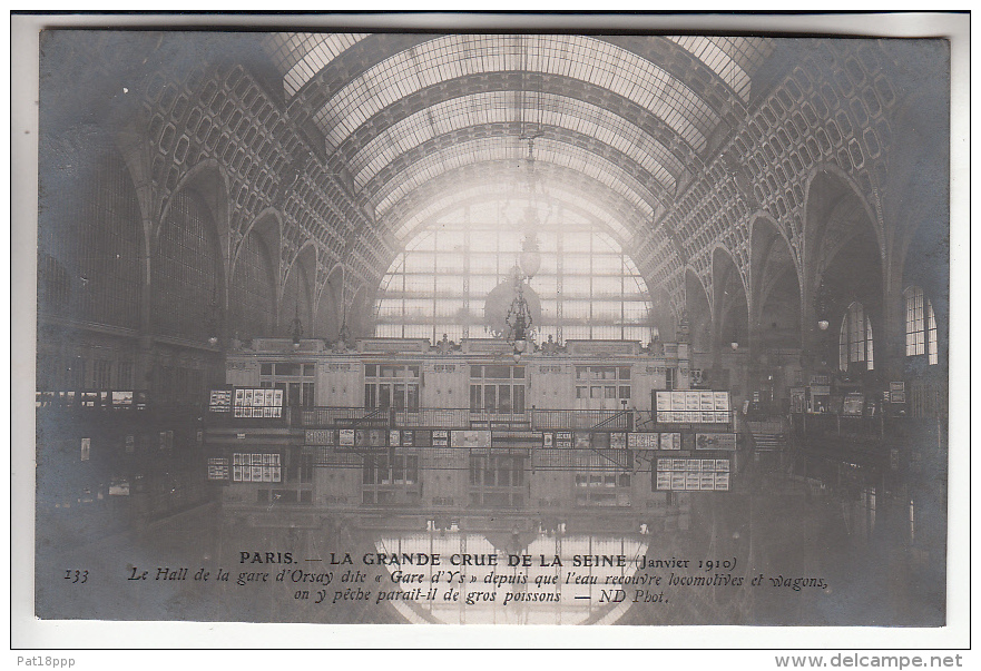 INONDATIONS DE PARIS Janvier 1910 ( CRUES DE LA SEINE )  Le Hall De La Gare D'ORSAY ( Locomotives Recouvertes Par L'eau - Alluvioni Del 1910