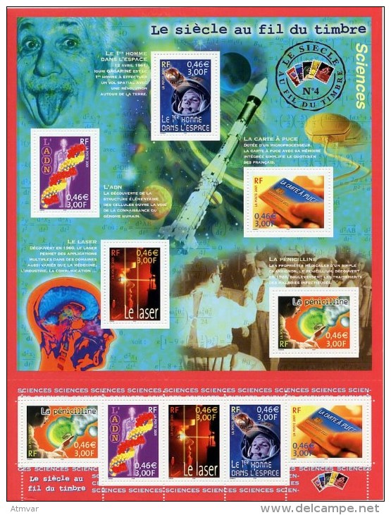 FRANCE (2001) - Le Siècle Au Fil Du Timbre 4 - Sciences - ADN, Laser, Penicilline, Space, Penicillin, Astronaut (M030) - Feuilles Complètes