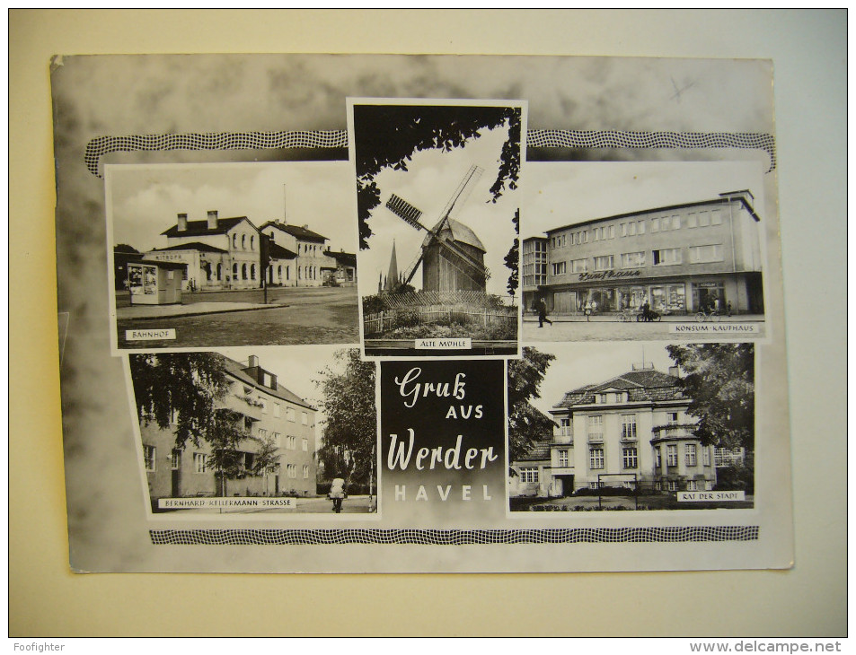 Germany: Werder-HAVEL Bahnhof, Alte Mühle, Konsum Kaufhaus, Bernhard-Kellermann Strasse, Rat Der Stadt - 1966 Used - Werder