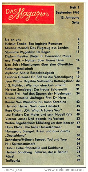 "Das Magazin" September 1965 ,  DDR Zeitschrift - Kultur Und Lebensart - Mode
