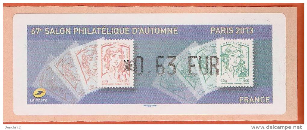 VIGNETTE LISA 1 - SALON PHILATELIQUE D´AUTOMNE - MARIANNES - PARIS 2013  - MENTION 0,63 EUR - NEUF - 2010-... Illustrated Franking Labels