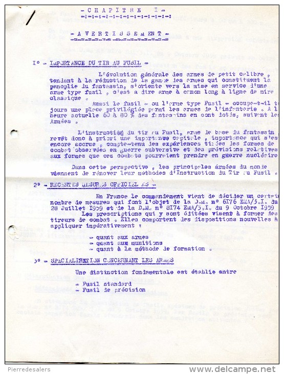 Militaria VP - Directive Concernant Le Tir Au Fusil - Instruction Technique - Arme - Juillet 1959 - Voir Extraits - Documents