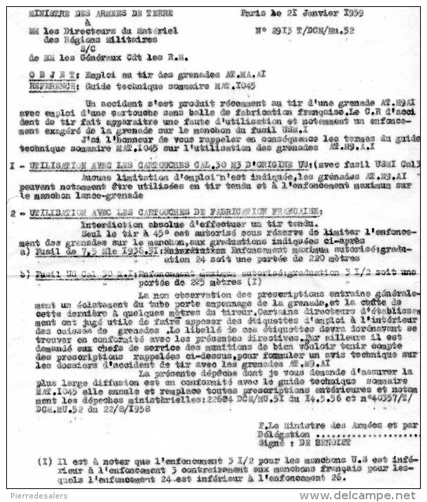 Militaria VP - Directive Sur Emploi Au Tir Des Grenades AT.MA.AI - Instruction Formation - Arme - 1959 - Documents