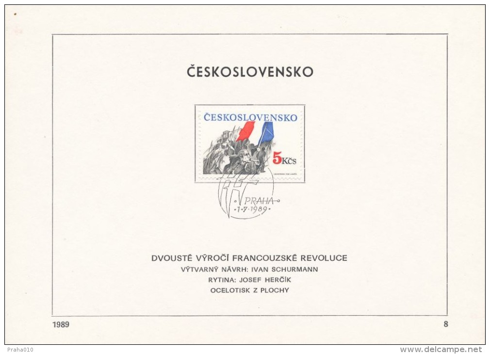 Czechoslovakia / First Day Sheet (1989/08) Praha: 200th Anniversary Of French Revolution; Painter: Ivan Schurmann - Rivoluzione Francese