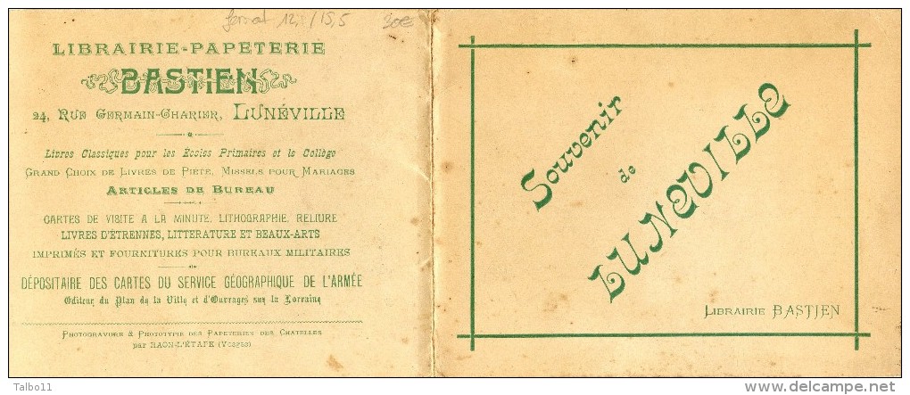 Dépliant Avec 12 Vues - Souvenir De Luneville - Librairie Bastien - Obj. 'Souvenir De'