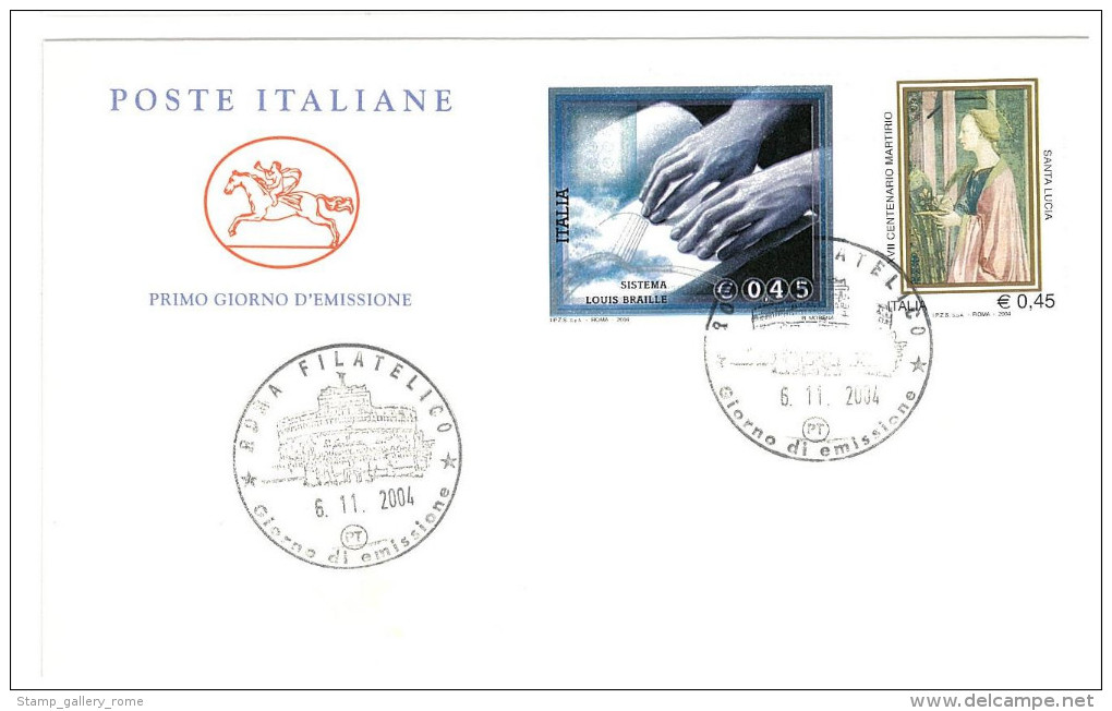 LOUIS BRAILLE E SANTA LUCIA  - A.S. ROMA  - ANNO 2004 - ITALIA REPUBBLICA  - FDC CAVALLINO - FDC