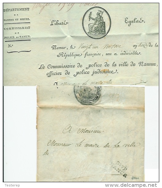 21 VENTOSE AN 13  P NAMUR P 1795 Lettre Administrative  Destination Biffée/coupé  H.42 - 1794-1814 (French Period)