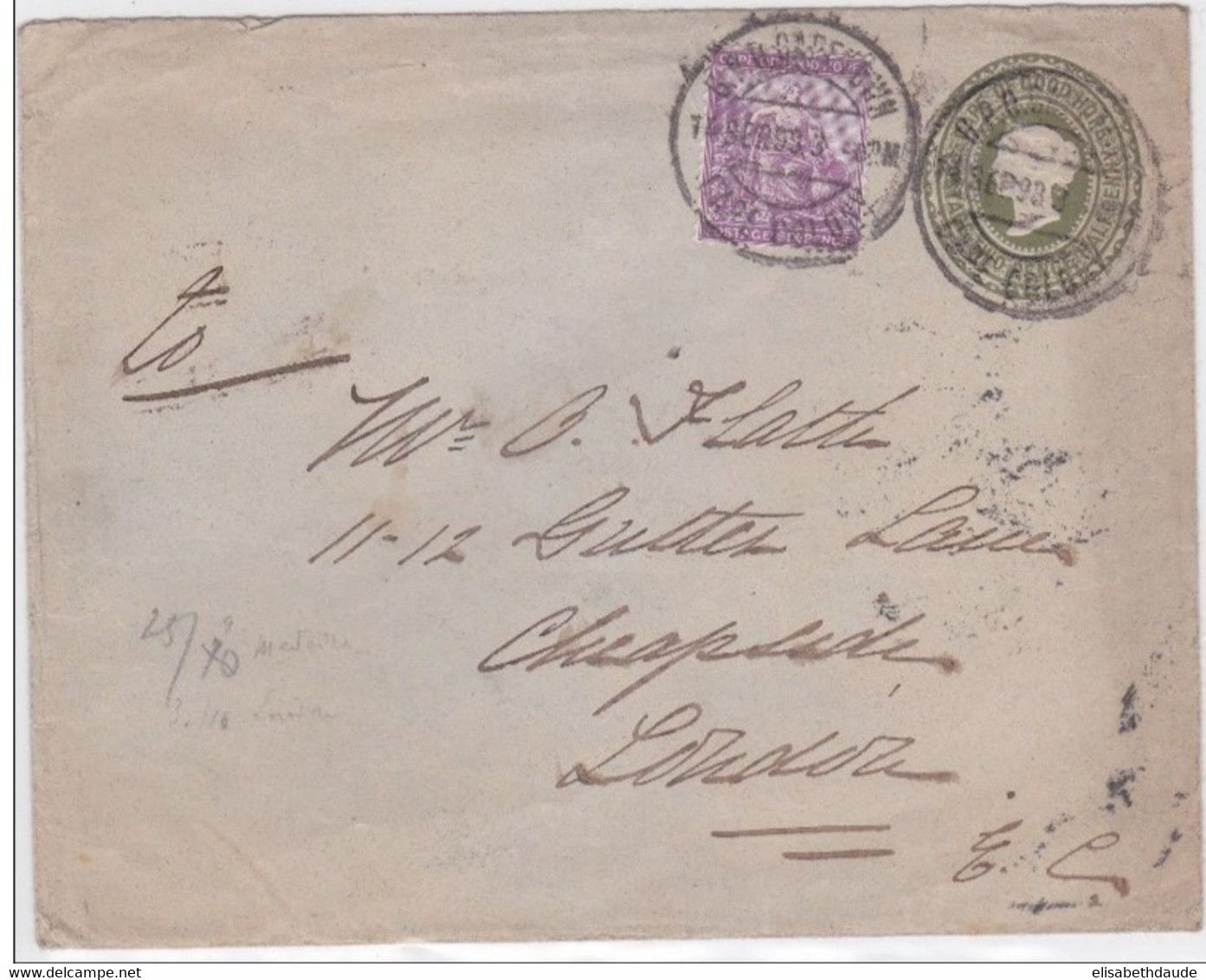 CAP DE BONNE ESPERANCE - 1898 - ENVELOPPE ENTIER POSTAL Pour LONDON - Cap De Bonne Espérance (1853-1904)