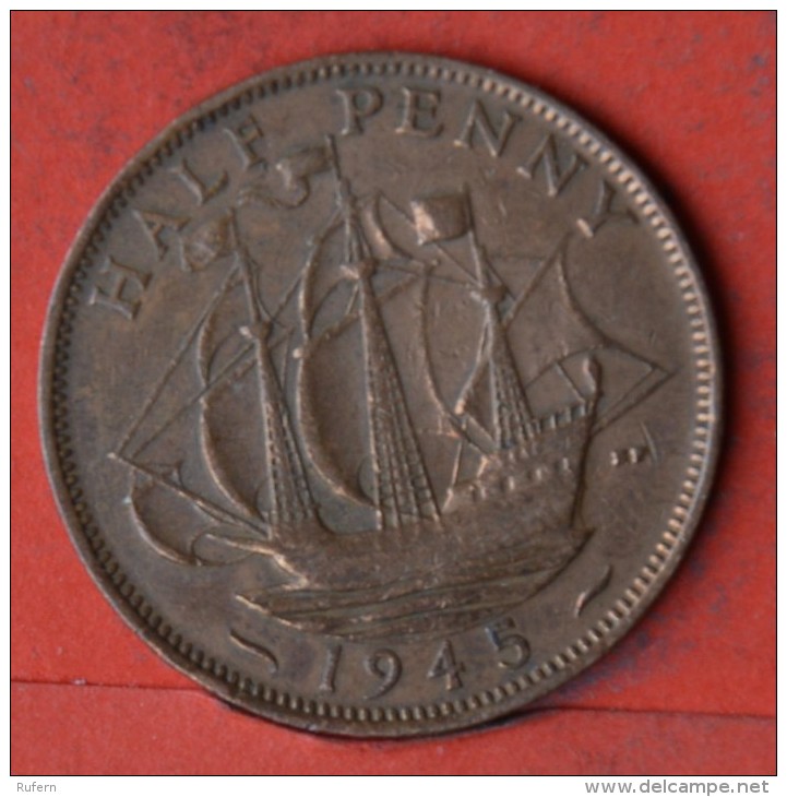 GREAT BRITAIN  1/2  PENNY  1945   KM# 844  -    (Nº05575) - C. 1/2 Penny