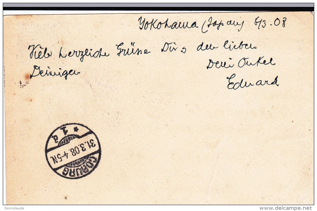 JAPAN - 1908 - CARTE POSTALE ENTIER De YOKOHAMA Pour COBURG (ALLEMAGNE) - Postales