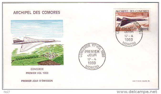 FDC Archipel Des Comores 1er Vol Concorde 1969 - Lettres & Documents