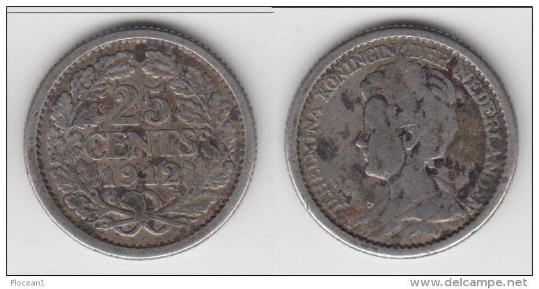 **** PAYS-BAS - NETHERLANDS - 25 CENTS 1912 WILHELMINA I - ARGENT - SILVER **** EN ACHAT IMMEDIAT - 25 Centavos