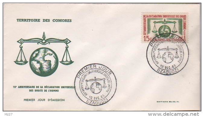 FDC Archipel Des Comores Droits De L'Homme 1963 - Other & Unclassified