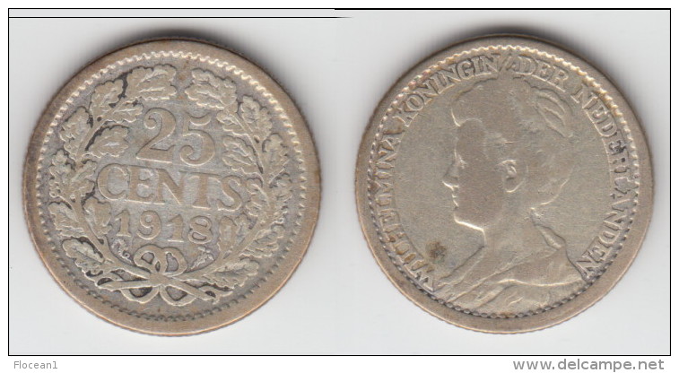 **** PAYS-BAS - NETHERLANDS - 25 CENTS 1918 WILHELMINA I - ARGENT - SILVER **** EN ACHAT IMMEDIAT - 25 Cent