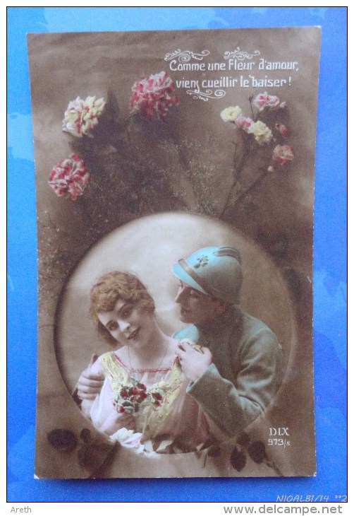 CPA- Militaria  14/18 - Patriotique -  " COMME UNE FLEUR D´AMOUR  ...."- Poilu, Soldat, Jeune Femme, Enfant - War 1914-18