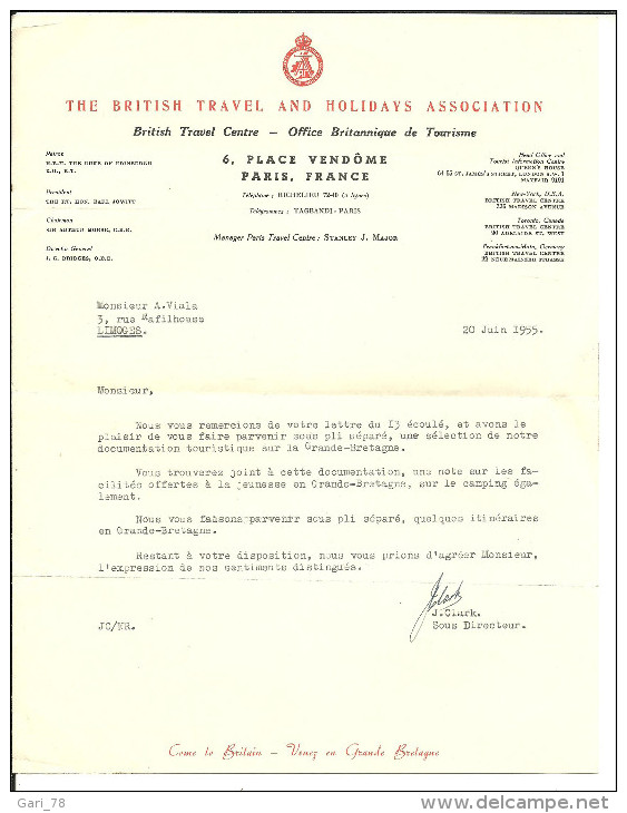 2 Lettres Entête  THE BRITISH TRAVAL AND HOLIDAYS ASSOCIATION De 1955,  Horaires CAR FERRY  Et Documents Divers - Sport & Tourismus