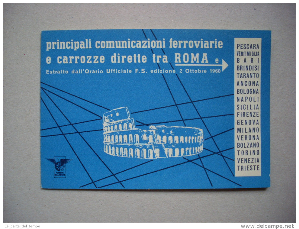 Principali Comunicazioni Ferroviarie E Carrozze Dirette ROMA. Estratto Orario Ufficiale F.S. 1960 - Europa