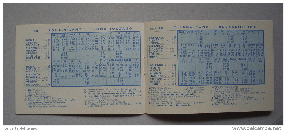 Principali Comunicazioni Ferroviarie E Carrozze Dirette ROMA. Estratto Orario Ufficiale F.S. 1960 - Europa