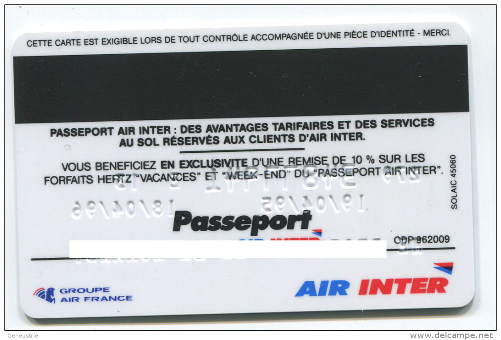 Carte D´abonnement Air Inter "Evasion" - Aviation - Avion - Compagnie Aérienne - Tickets