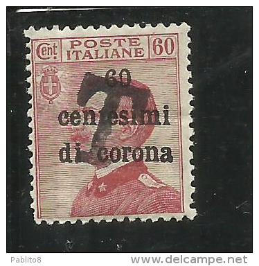 TRENTINO ALTO ADIGE 1918 1919 BOLZANO 1  SOPRASTAMPA T NERA 60 C SU 60 CENT. D´ITALIA ITALY OVERPRINTED BLACK MNH - Trento