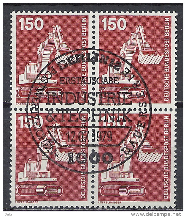 Deutschland Berlin 1978 Michel Nr. 584 O, Industrie Und Technik, Viererblock, ESST Ersttag Sonderstempel, Löffelbagger - Gebruikt