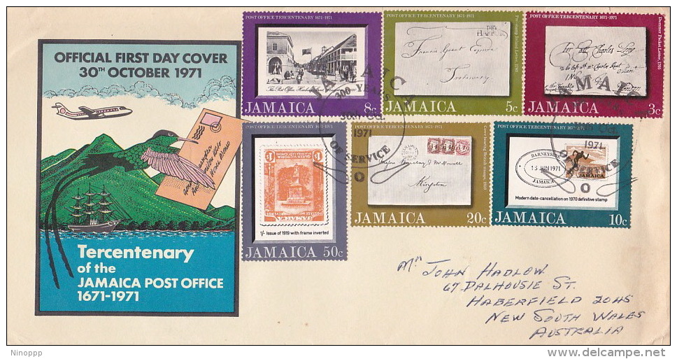 Jamaica 1971 Tercentenary Of Jamaica Post Office FDC - Jamaique (1962-...)
