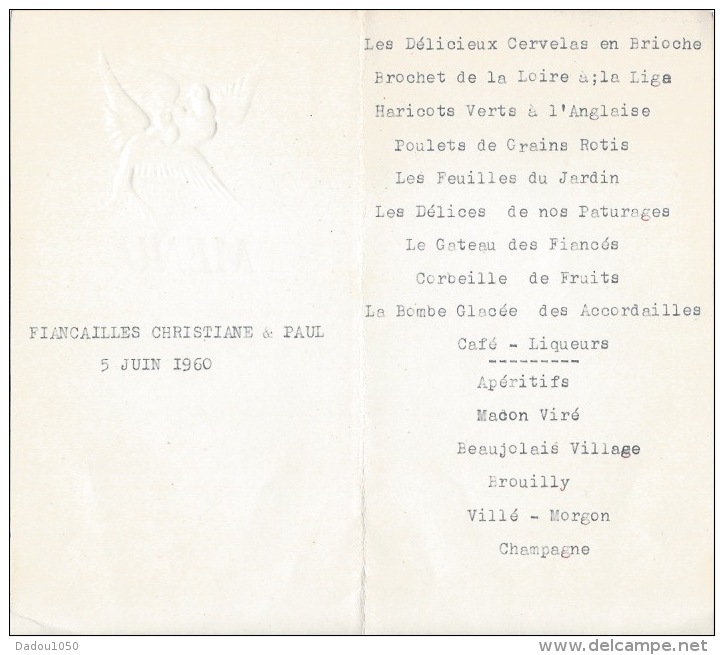 Fiançailles 1960 - Menus