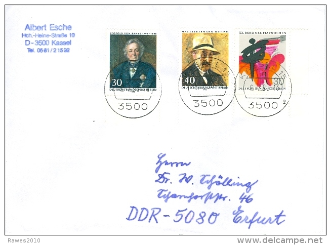 Berlin (West) TGST 1990 Mi. 372 Festwochen + Mi. 377 Ranke + Mi. 434 Liebermann Brief In Die DDR (= Deutsche Einheit) - Sonstige & Ohne Zuordnung