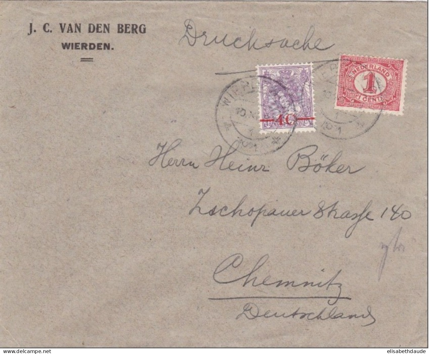 NEDERLAND - 1921 - ENVELOPPE De WIERDEN Pour CHEMNITZ - Covers & Documents