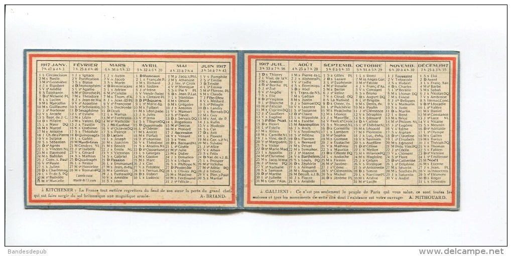 PATRIOTISME 1 ERE GUERRE MONDIALE  REPUBLIQUE FRANCAISE HEROIQUE ARMEE  CALENDRIER  EDIT COQUEMER  1917 GALLIENI BRIAND - Petit Format : 1901-20