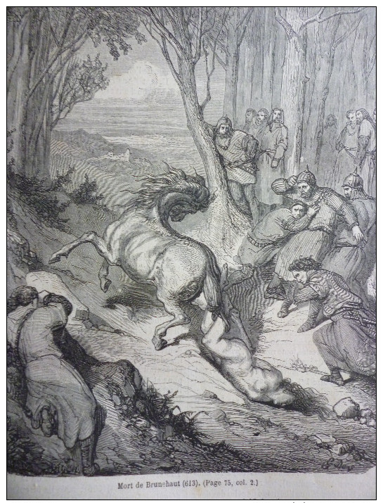 Mort De Brunehaut , 613 , Gravure De Perrichon Dessin De Don 1880 - Documents Historiques