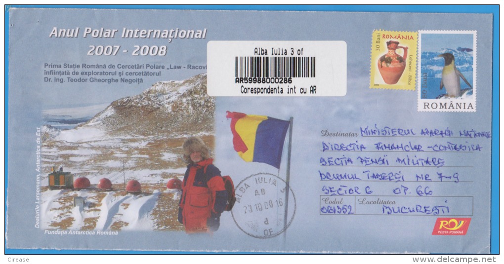 Polar Research Station, Law - Racovi&#355;&#259;, Teodor Gheorghe Negoita, Flag, Penguin ROMANIA Postal Stationery 2007 - Explorateurs & Célébrités Polaires