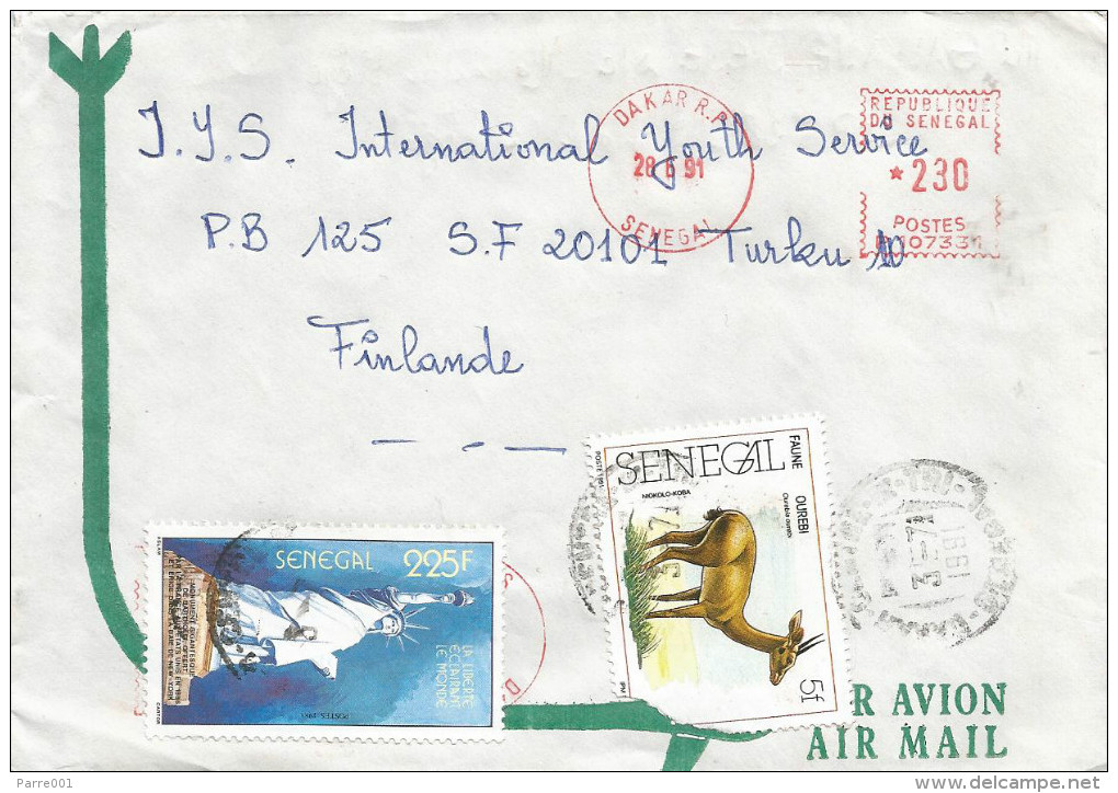 Senegal 1991 Dakar RP Oribi Antilope Statue Of Liberty Meter Franking Havas “P” 107331 EMA Cover - Senegal (1960-...)