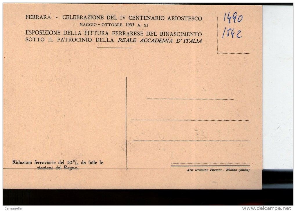 Ferrara-esposizione Della Pittura Ferrarese-cel. Del IV Centenario Ariostesco 1933 - Esposizioni