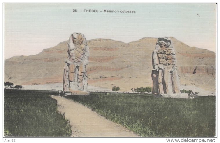 Thebes Memnon Colosses Ruins Near Luxor Egypt, C1910s/20s Vintage Postcard - Louxor