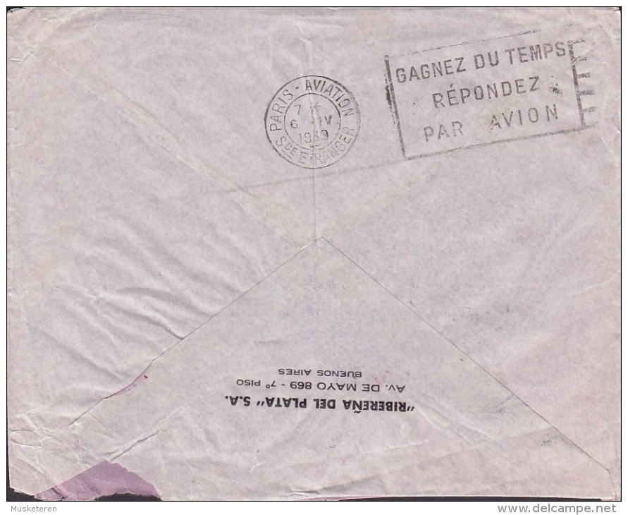 Argentina RIBERENA DEL PLATA, BUENOS AIRES 1939 Cover Letra To BRAUNSCHWEIG Germany Via PARIS AVIATION (2 Scans) - Luchtpost