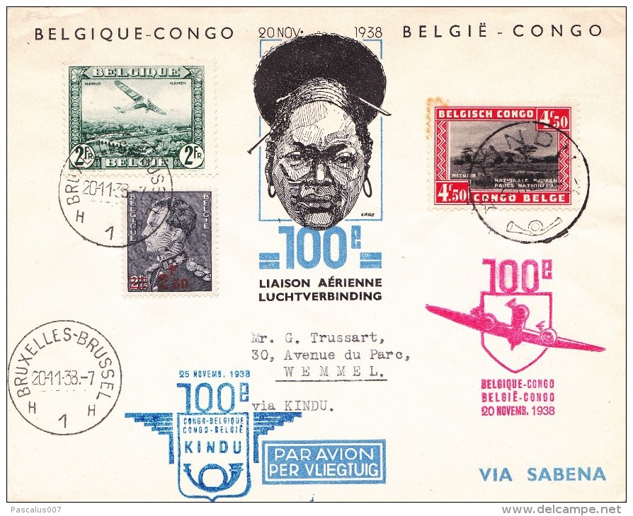 A27 - Cob 478 Et Pa3 Et 196A Du Congo Belge - Belgium Old Special Flight Air Mail To Congo And Return 1938 Kindu. - Cartas & Documentos