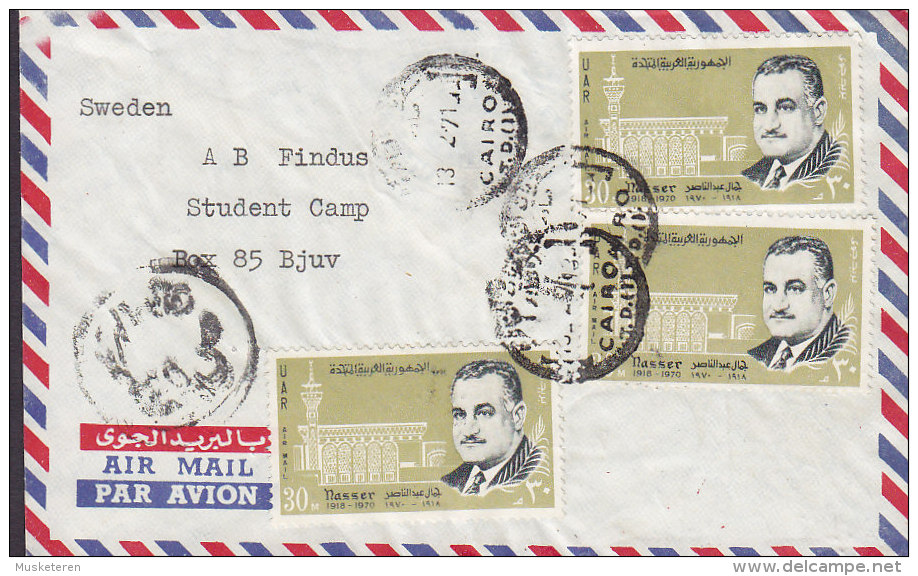 Egypt Egypte Airmail Par Avion 1971 Cover Lettre To BJUV Sweden Censor Zensur Nasser Stamps - Luchtpost