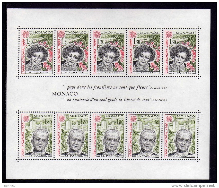 MONACO 1980 Europa Cept   Yv Bloc 18 Colette Pagnol  MNH ** - Autres & Non Classés