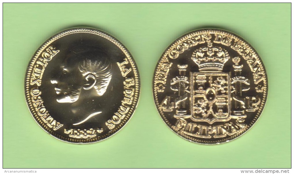 PHILIPPINES  (Spanish Colony-King Alfonso XII) 4 PESOS  1.882  ORO/GOLD  KM#151  SC/UNC  T-DL-10.765 COPY  Can. - Filippijnen