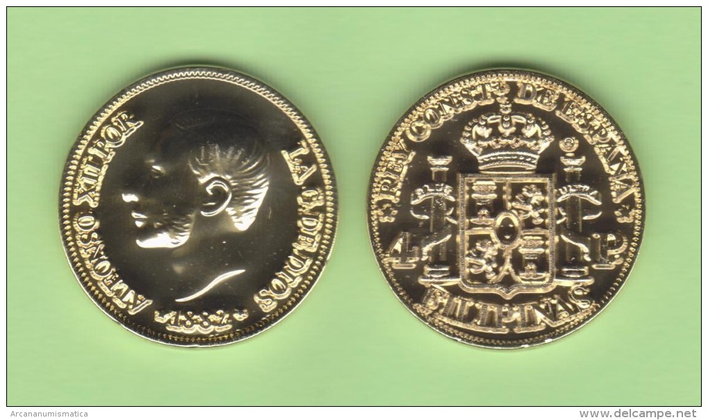 ESPAÑA / ALFONSO XII  FILIPINAS (MANILA)  4 PESOS  1.882  ORO  KM#151  SC/UNC  T-DL-10.765 COPY  Esp. - Provincial Currencies