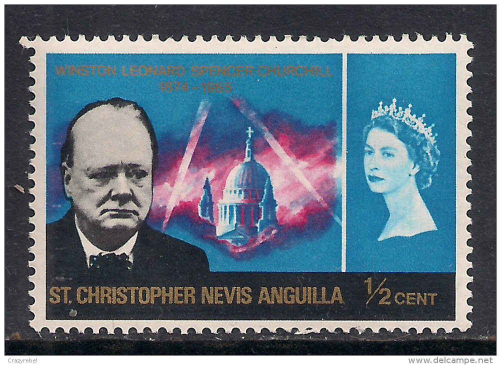 ST CHRISTOPHER NEVIS ANGUILLA 1966 1/2ct CHURCHILL MM (  K138 ) - St.Christopher, Nevis En Anguilla (...-1980)