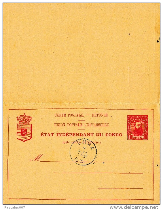 A27 - Congo Old Double Postcard Postal Stationery Boma 1895. - Postwaardestukken