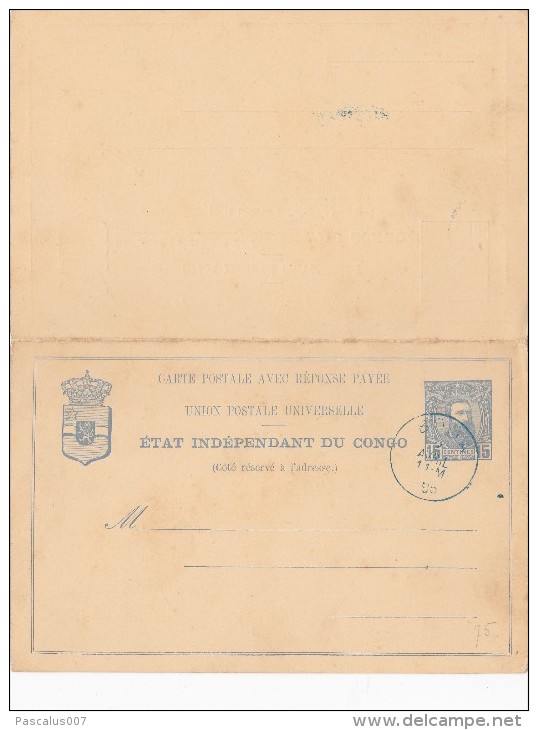 A27 - Congo Old Double Postcard Postal Stationery Boma 1895. - Postwaardestukken