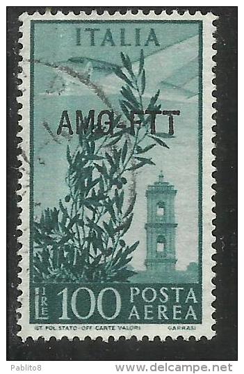 TRIESTE A 1949 - 1952 AMG - FTT ITALIA ITALY OVERPRINTED AEREA CAMPIDOGLIO E DEMOCRATICA LIRE 100 RUOTA III USATO USED - Poste Aérienne